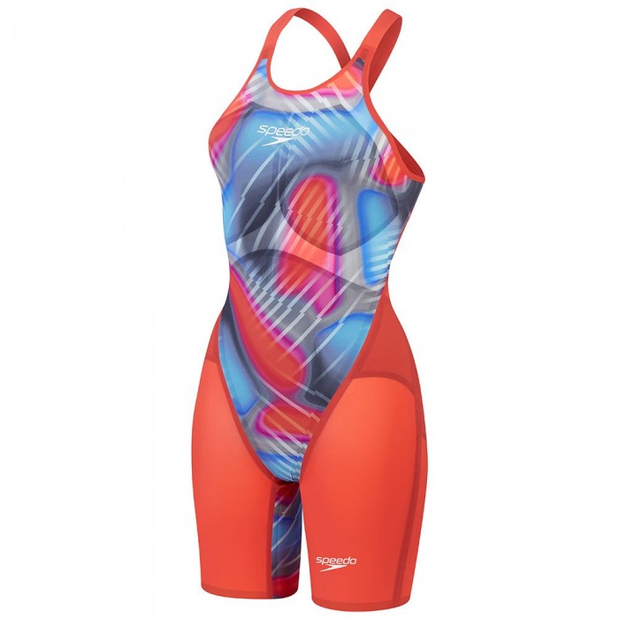 [해외]스피도 Fastskin LZR Pure Valor 2.0 Kneeskin 오픈 백 경기용 수영복 6141025876 Flame Red / Picton Blue