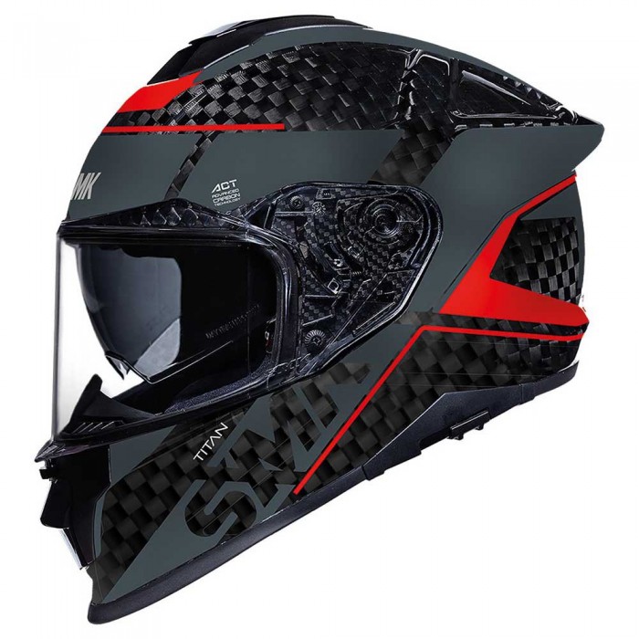 [해외]SMK Titan Carbon Nero 풀페이스 헬멧 9141195949 Grey / Red / Black