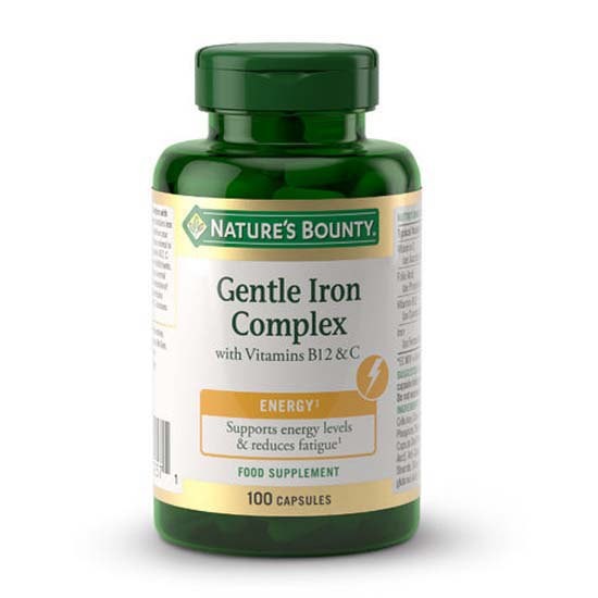 [해외]NATURES BOUNTY 중립 맛 Hierro Gentle Complex + Vitamin C & B12 100 모자 4139743813