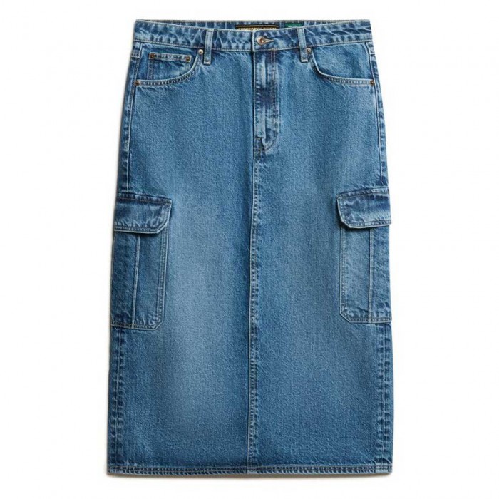 [해외]슈퍼드라이 Denim Cargo Pocket Midi 스커트 141127699 Ridley Blue