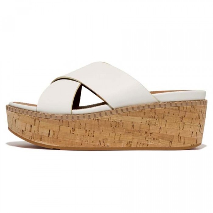 [해외]핏플랍 Eloise Leather/Cork Wedge Cross 슬리퍼 140168852 Urban White