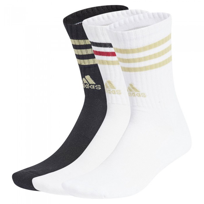 [해외]아디다스 Cushioned 3 Stripes 크루 양말 3 켤레 141018896 White / Black / White / St Tan