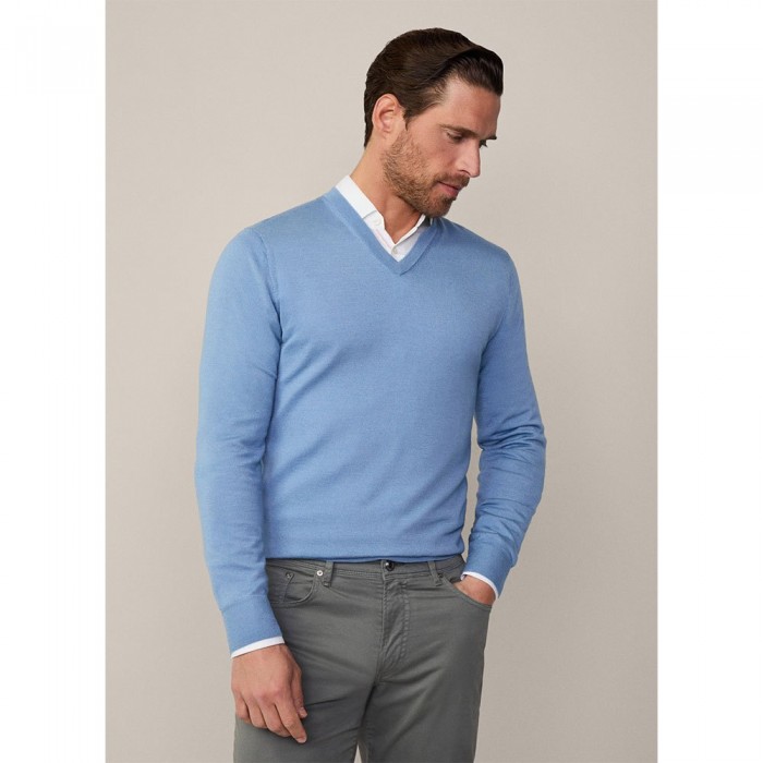 [해외]해켓 Gmd Merino Silk V V넥 스웨터 141159743 Chambray Blue