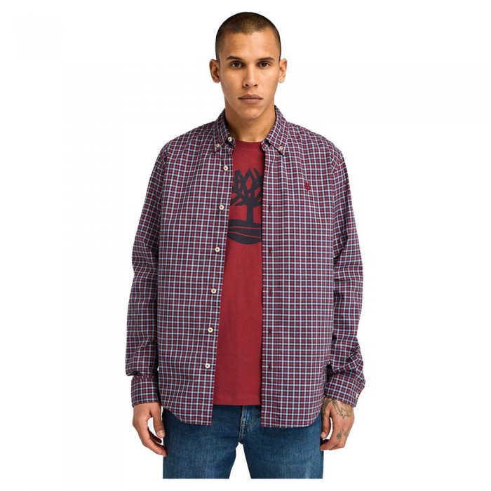 [해외]팀버랜드 Stretch Poplin Gingham 긴팔 셔츠 141176751 Cordovan YD