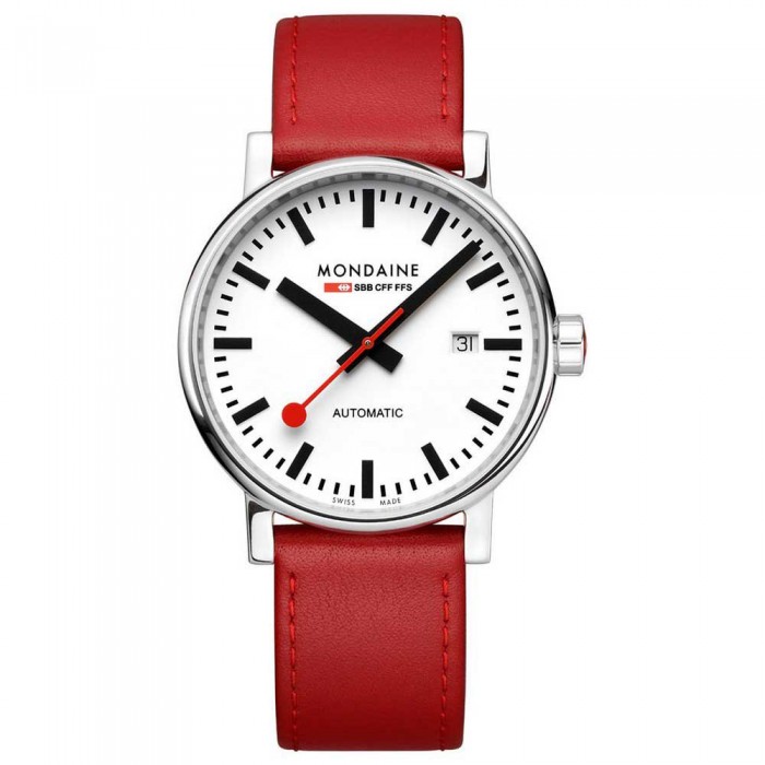 [해외]몬데인 Evo2 Automatic 40 mm 시계 138893396 White / St. Steel Polished / Red Leather