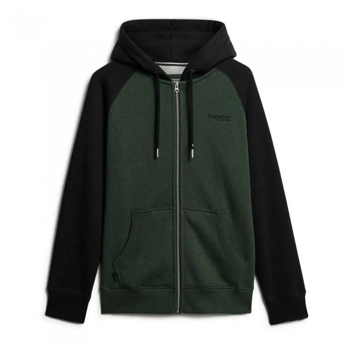 [해외]슈퍼드라이 Essential Baseball 풀지퍼 스웨트셔츠 141398471 Deep Forest Green Marl/Black