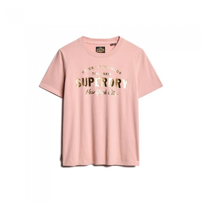 [해외]슈퍼드라이 Luxe Metallic Logo Relaxed 반팔 티셔츠 141198135 Blush Pink