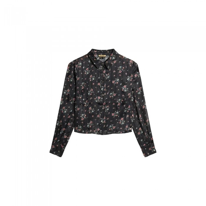 [해외]슈퍼드라이 Sheer Lurex Printed 긴팔 티셔츠 141198235 Autumn Meadow Black