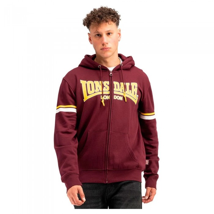 [해외]LONSDALE Darfield 풀지퍼 스웨트셔츠 7141308128 Oxblood / Yellow / White