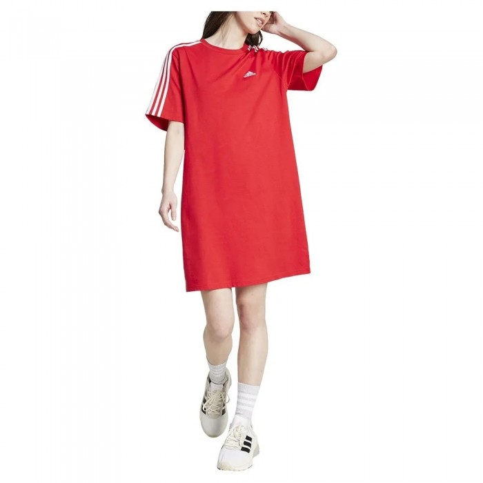 [해외]아디다스 Essentials 3 Stripes Single 져지 Boyfriend Tee 드레스 141129107 Better Scarlet