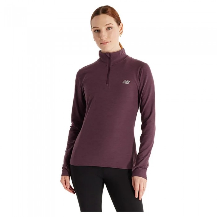 [해외]뉴발란스 Sport Essentials Space Dye 하프 지퍼 긴팔 티셔츠 7141149047 Plum Brown Heather