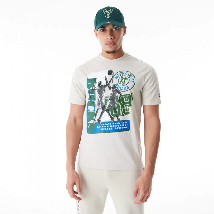 [해외]뉴에라 NBA Player Grphc Milwaukee Bucks 반팔 티셔츠 141414824 Light Beige