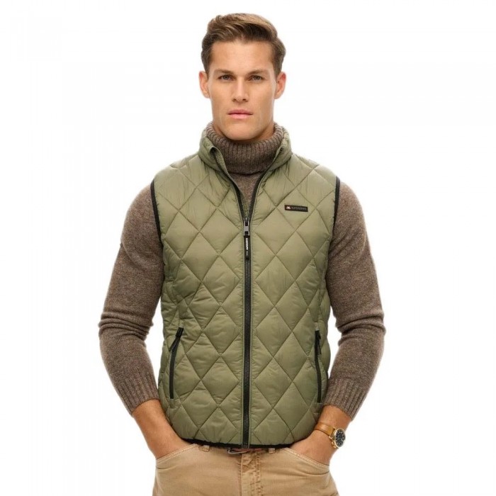 [해외]슈퍼드라이 Diamond Quilt Fuji Lite 조끼 141663148 Dusty Olive Green