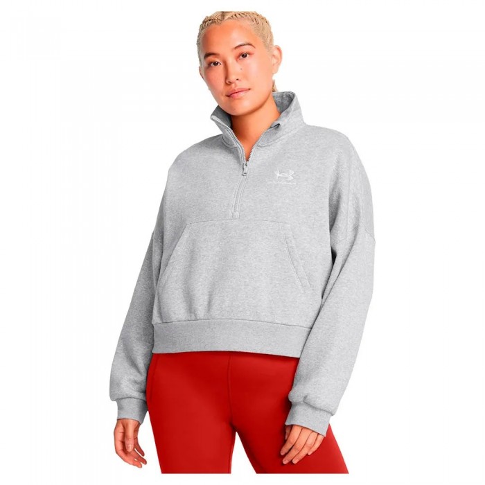 [해외]언더아머 Icon 플리스 Oversized 하프 지퍼 스웨트셔츠 141496519 Mod Gray Light Heather / White