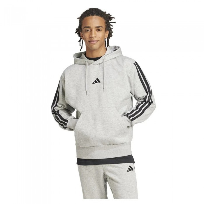 [해외]아디다스 Essentials 3 Stripes 플리스 후드티 141541407 Medium Grey Heather / Black