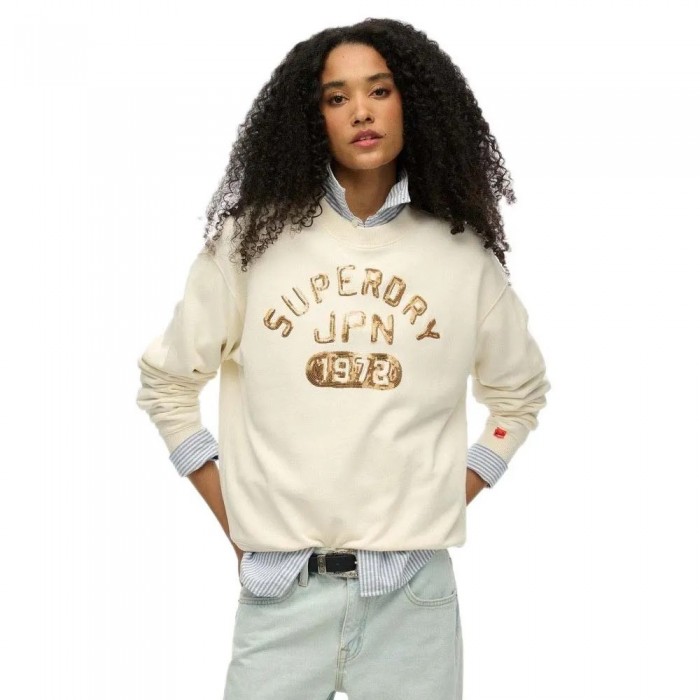 [해외]슈퍼드라이 Embellished Varsity Loose 스웨트셔츠 141663160 Cream