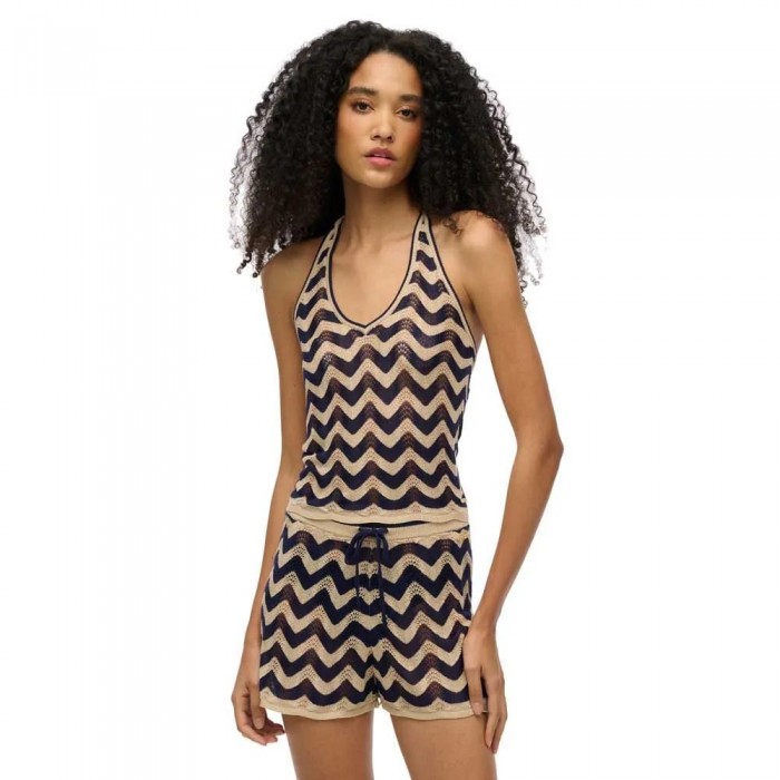 [해외]슈퍼드라이 Zigzag Plunge Halter 티셔츠 141663858 Navy Gold Zigzag